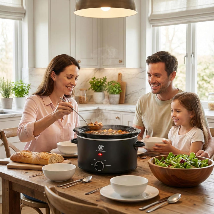 Slow Cooker 3.5L Elektrischer Schongarer Keramiktopf | Glasdeckel Temperaturstufen Warmhaltefunktion
