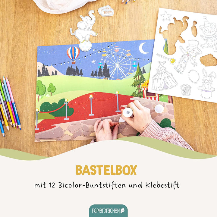 Papierdrachen Bastelbox Tiere unserer Welt – Komplett-Set -inkl. Stanzbögen u. Hintergründen – 12 Bi