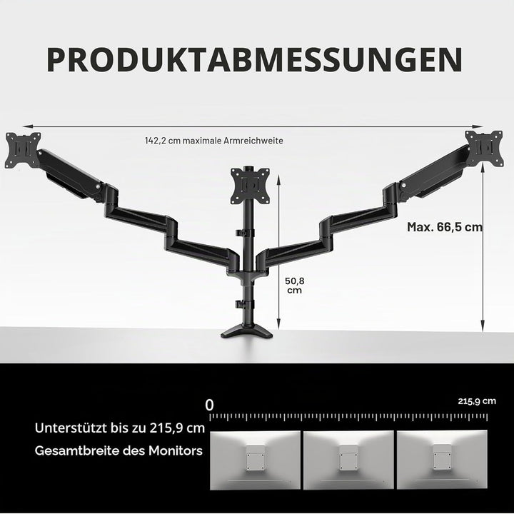 HUANUO Monitor Halterung 3 Monitore für 17-32 Zoll Bildschirme, Bildschirmhalterung 3 Monitore Höhen