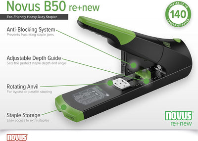 Novus B 50 re+new nachhaltiges Blockheftgerät (Heftleistung 140 Blatt, variable Einlegetiefe bis 75