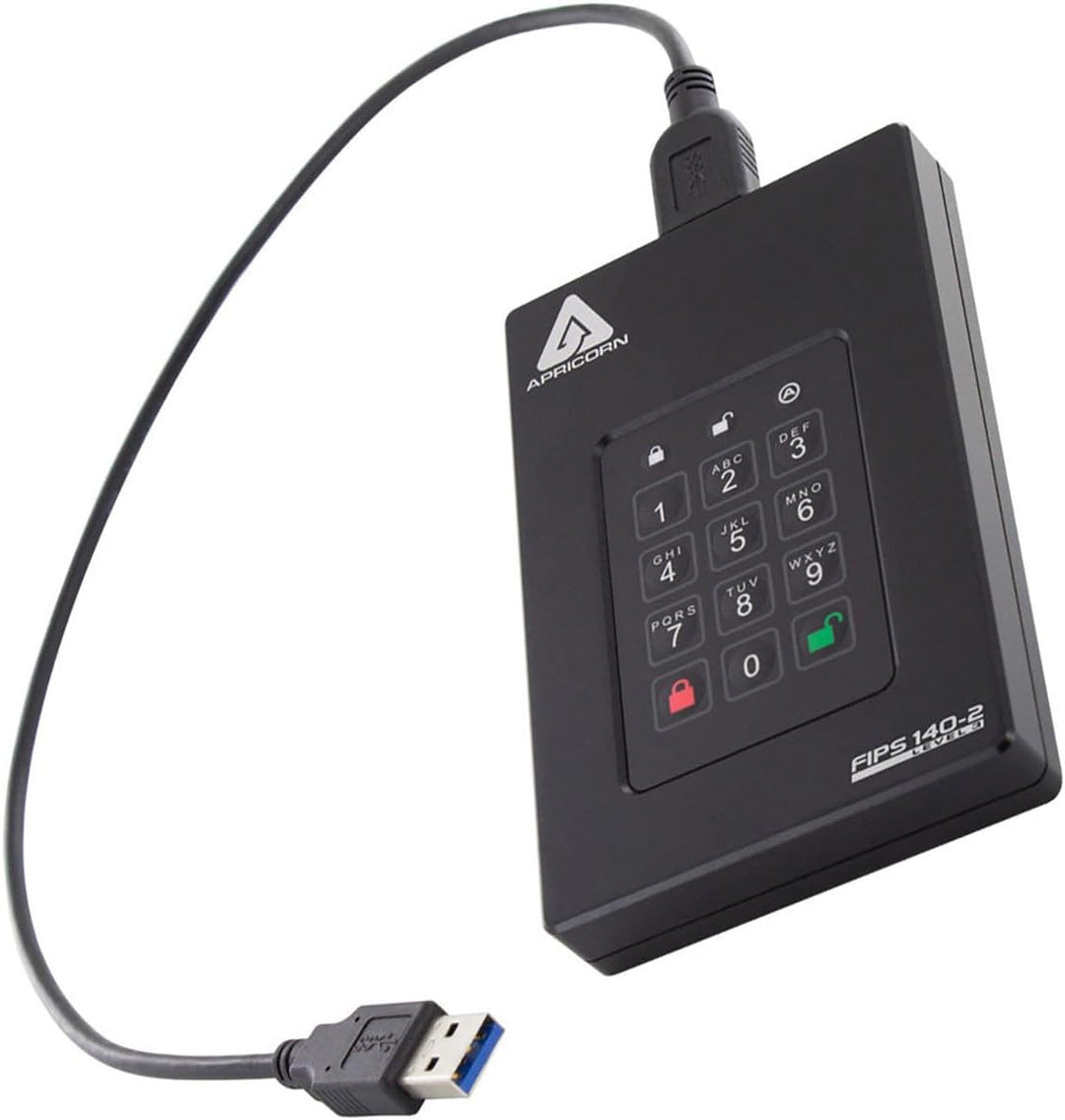 Apricorn Aegis Fortress L3 Festplatte, FIPS Level 3, 2TB USB 3.0, Hardware-verschlüsselt, mit PIN-Zu