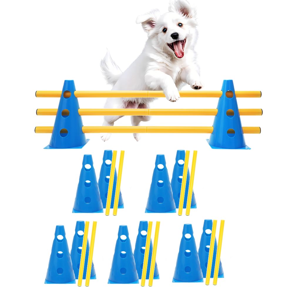 RANJIMA Agility Set Hunde Klein, 5er Sports Steckhürdenset mit 10 Kegel 23cm & 5 Stangen 80cm, Caval