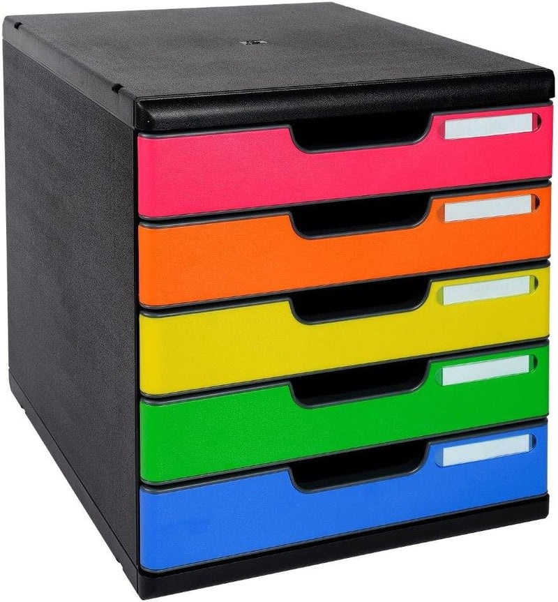 Exacompta 301798D Ablagebox Modulo (DIN A4, mit 5 offenen Laden) 1 Stück schwarz/harlekin glossy Noi