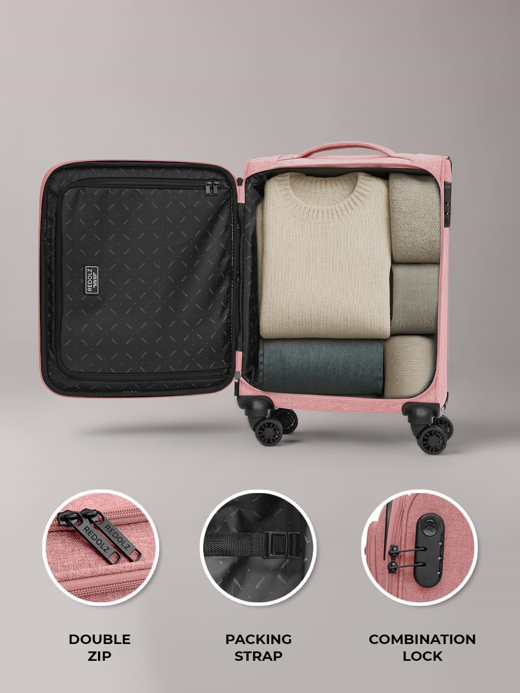 REDOLZ Cabin Weichschalen Kabinen-Koffer | Leichter Trolley mit 4 Doppelrollen für Damen & Herren 37