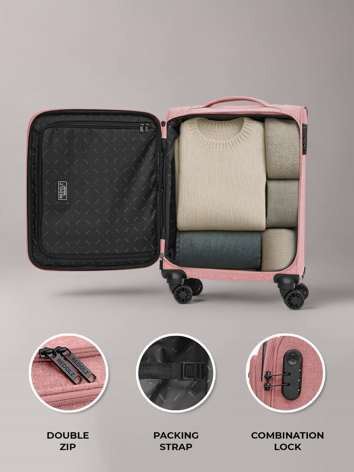 REDOLZ Cabin Weichschalen Kabinen-Koffer | Leichter Trolley mit 4 Doppelrollen für Damen & Herren 37