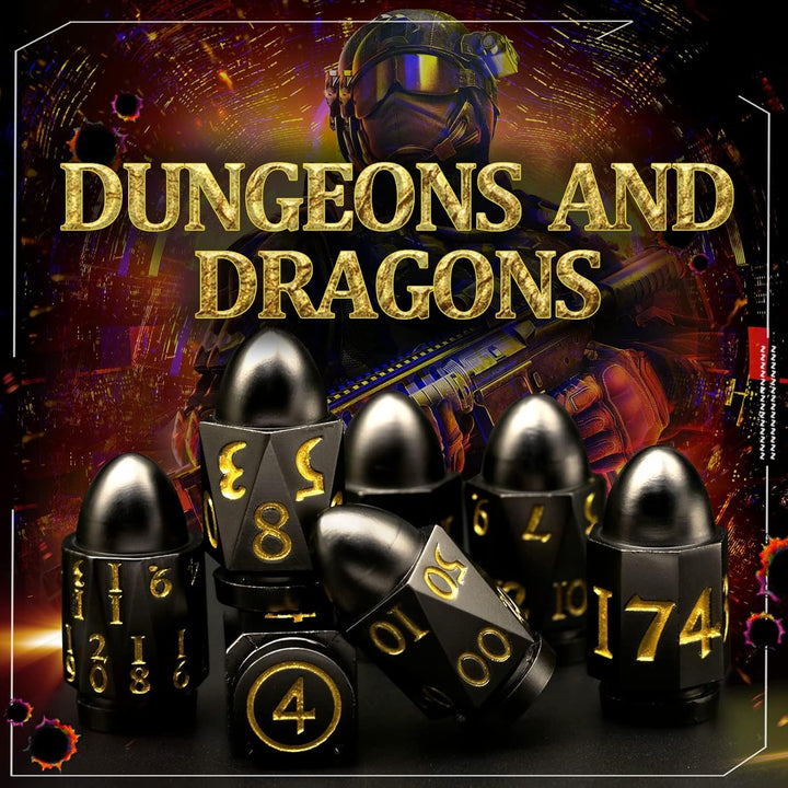 DND Würfelset Dungeons and Dragons Würfel, ZHOORQI Bullet Metall Würfel Set, Polyedrische Würfel Set