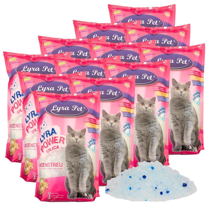 Lyra Pet® | 12 x 5 L = 60 L Lyra Power Silica Silikat Katzenstreu |100% Kieselgel | Keine Klumpenbil
