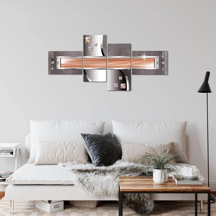Runa Art Bild Modern Abstrakt - Made in Germany - Wandbilder Diamant Orange Grau 4 Teilig 021242a 10
