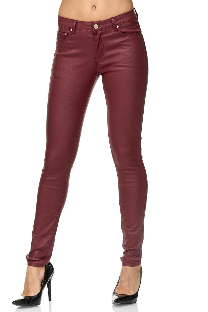 Elara Damen Hose Kunstleder Push Up Effekt Chunkyrayan 40 Slim Rot, 40 Slim Rot