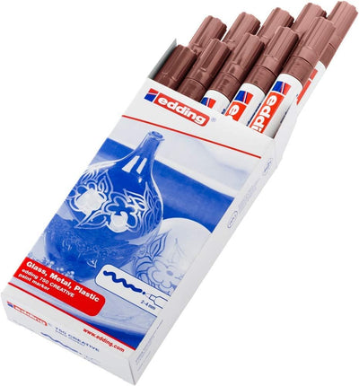 edding 750 Glanzlackmarker - braun - 10 Lackmarker - Rundspitze 2-4 mm - Lackstift für Glas, Stein,