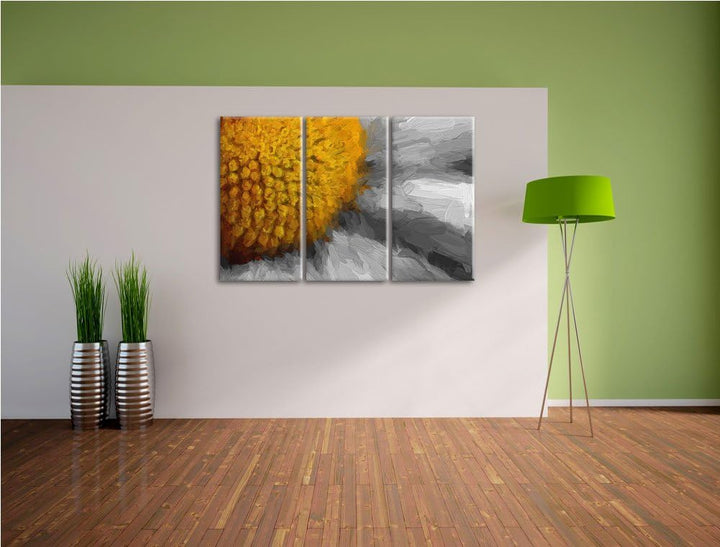 prächtige kleine Margerite schwarz/weiss Spezial 3-Teiler Leinwandbild 120x80 Bild auf Leinwand, XXL