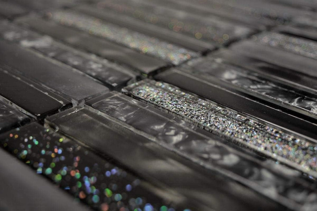 Mosaik Fliese Stäbchen Glasmosaik Crystal Night black für WAND BAD DUSCHE KÜCHE FLIESENSPIEGEL THEKE