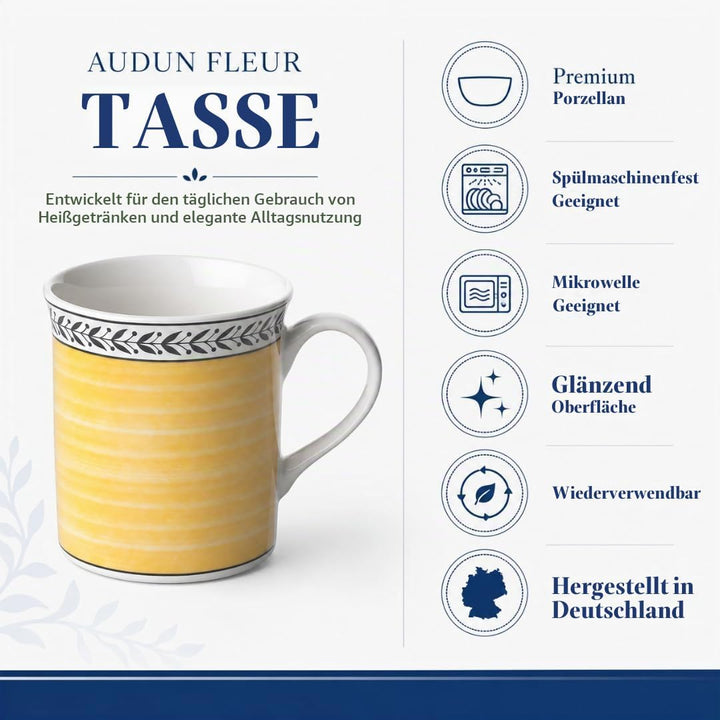 Villeroy und Boch Audun Fleur Kaffeebecher, 300 ml, Höhe: 9,1 cm, Premium Porzellan, Weiss/Bunt, Aud