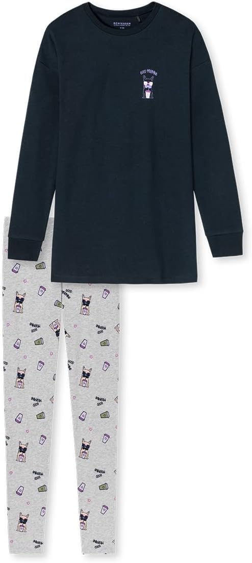 Schiesser Mädchen Schlafanzug lang – Einhorn, Sterne, Dots, Waldmotive und Hexen, Altrosa (rosa), 12