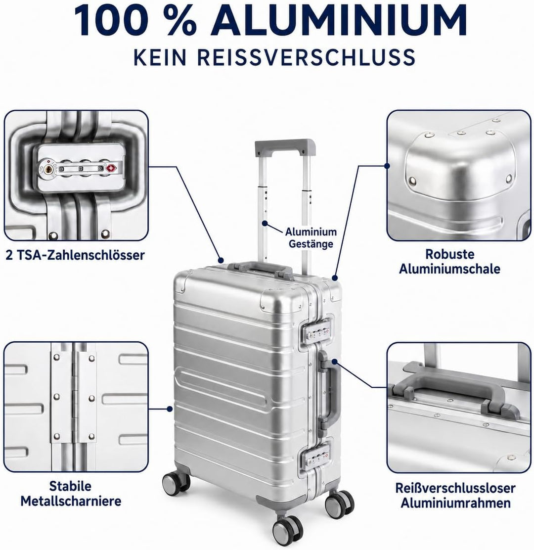 Travelhouse Oslo Alu Reisekoffer Silber S-55cm &amp; L-75cm Hartschalenkoffer Reise Trolley Koffer Set S