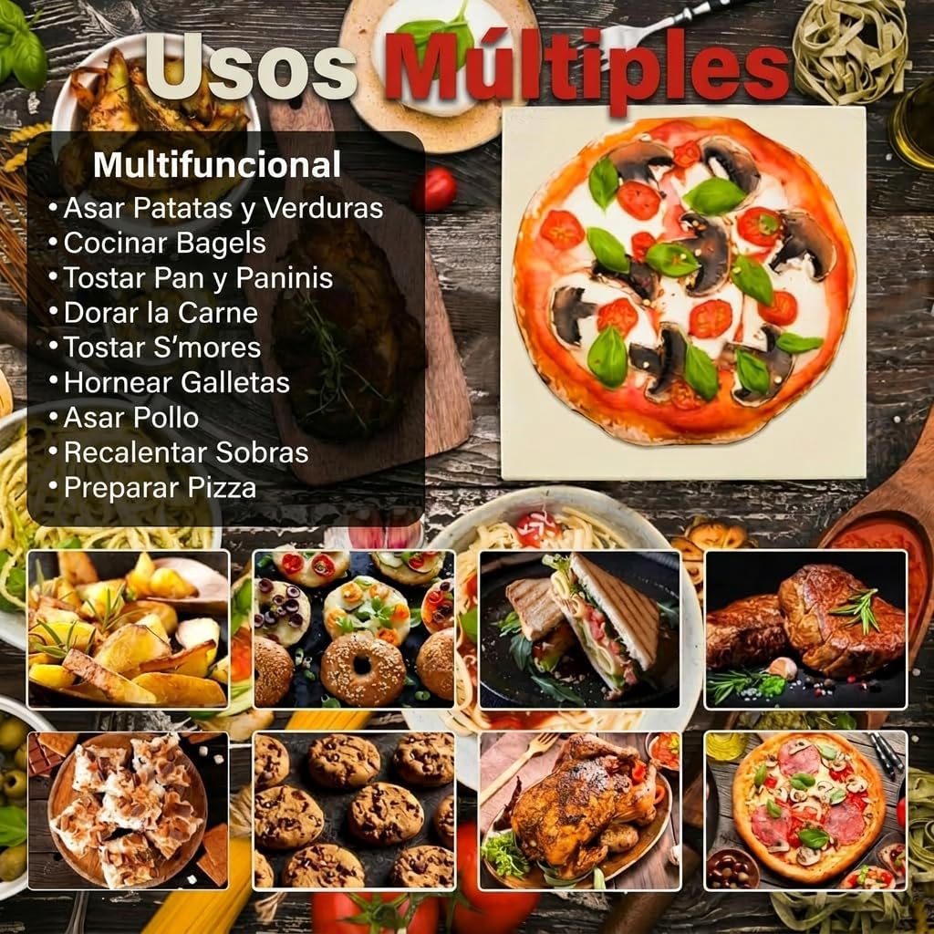 Pizzastein 32 cm quadratisch, Cordierit | Zum Grillen &amp; Pizzaofen, Hochtemperaturbeständig, Für Pizz