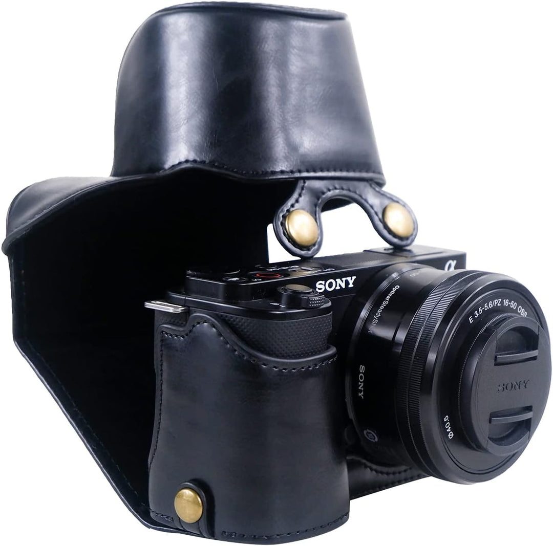 Rieibi ZVE10 Hülle - Qualität PU Leder Hülle für Sony ZV-E10 spiegellose Digitalkamera - Griff Schut