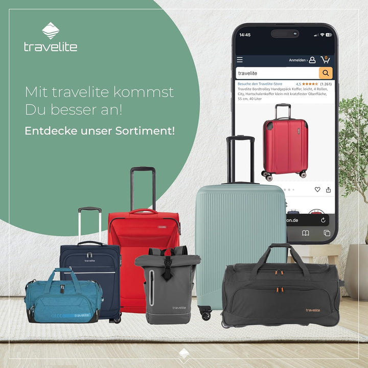 Travelite Hartschalenkoffer gross, erweiterbar, 4 Rollen, City, Trolley mit kratzfester Oberfläche,