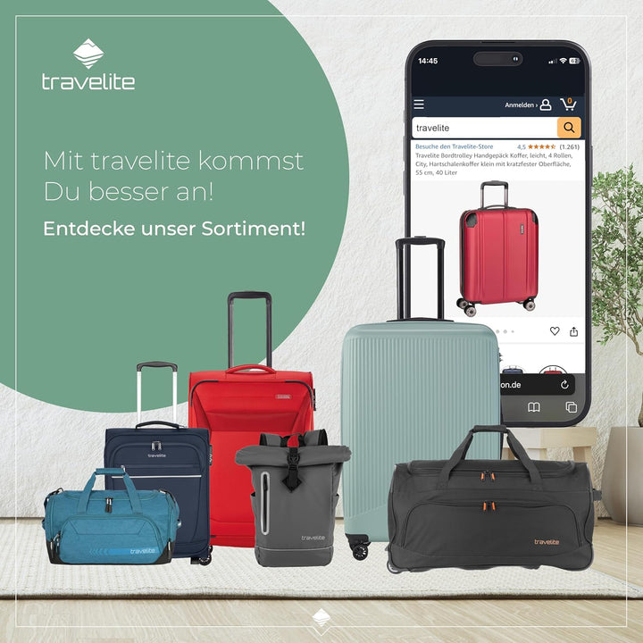 travelite 4-Rad Handgepäck Koffer erfüllt IATA Bordgepäckmass, Gepäck Serie City: Robuster Hartschal