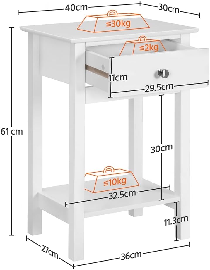 Yaheetech 2 Stück Nachttisch Nachtschrank mit Schublade und Ablag Beistelltisch Sofatisch 60 cm hoch