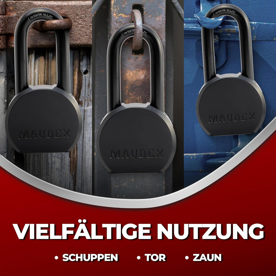 PME65 Heavy Duty Vorhängeschloss – Sicherheitsschloss mit Boron-Stahlbügel, wetterfest, 5 Messingsch