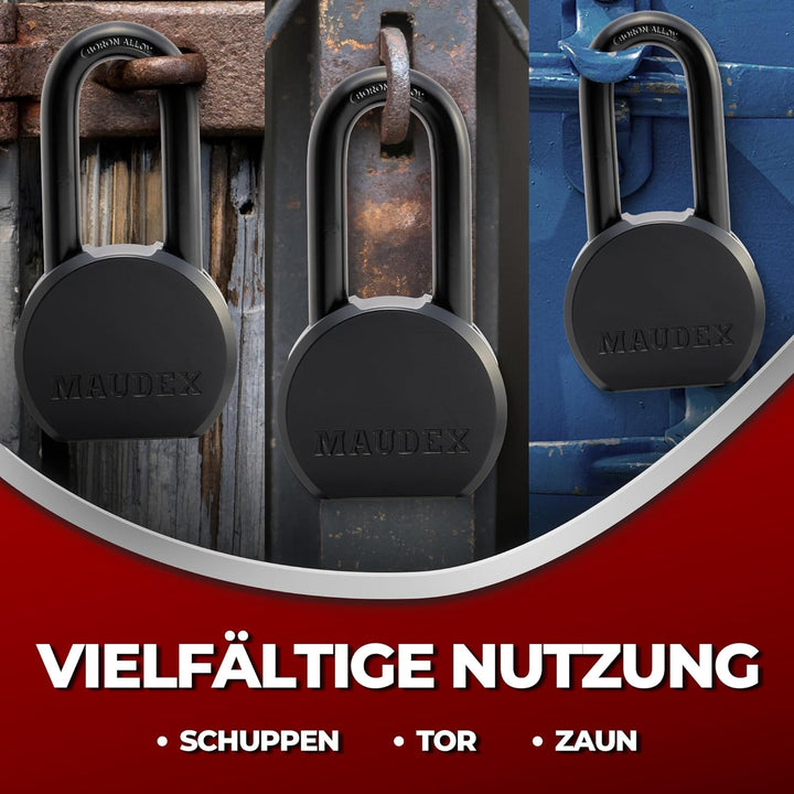 PME65 Heavy Duty Vorhängeschloss – Sicherheitsschloss mit Boron-Stahlbügel, wetterfest, 5 Messingsch