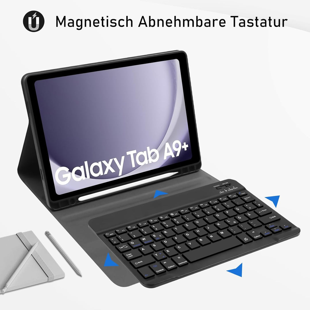 Tastatur Hülle für Samsung Galaxy Tab A11+, Galaxy Tab A9 Plus Hülle mit QWERTZ Deutsches Tastatur,