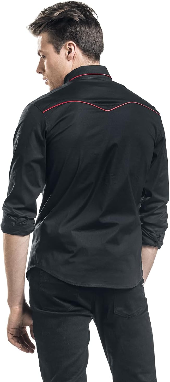 Banned Alternative Plain Trim Männer Langarmhemd schwarz/rot XL