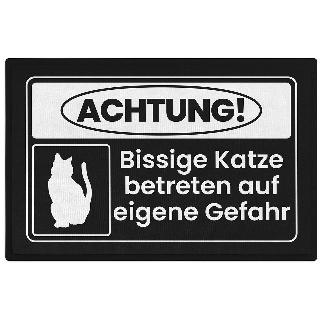 Trendation - Achtung Bissige Katze Fussmatte Geschenk Katzenbesitzer Lustige Fussmatte 60x40 cm