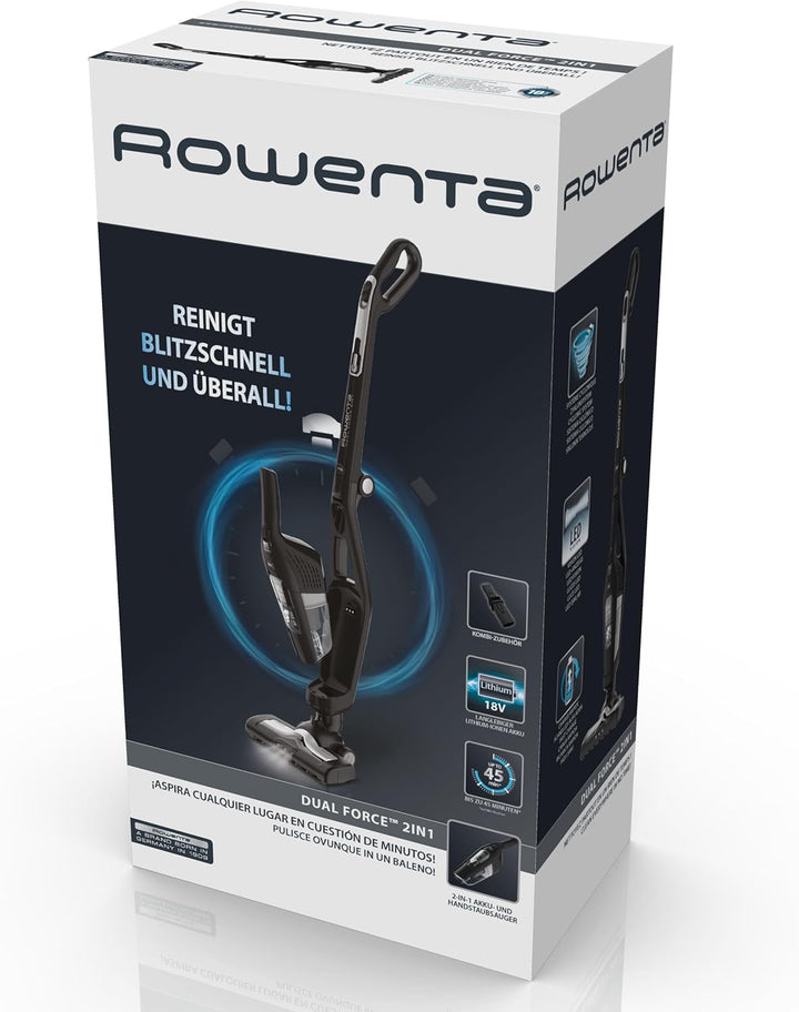 Rowenta RH6735WH Dual Force 2in1, kabelloser Stabstaubsauger, Schwarz Dual Force 2in1 schwarz, Dual