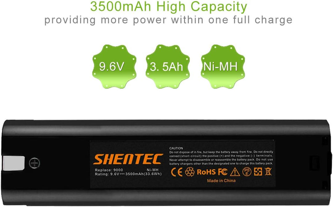 2Packs Shentec NI-MH 3500mAh 9.6V Ersatzakku für Makita Akku 9000 9001 9002 9033 9600 191681-2 19253