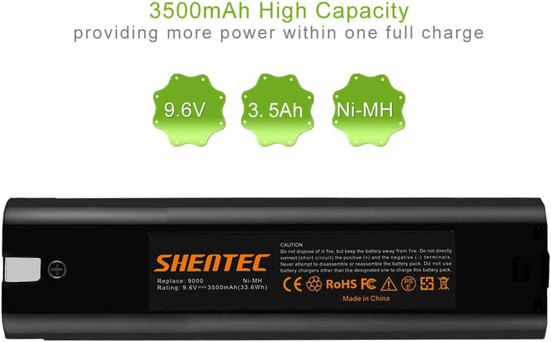 2Packs Shentec NI-MH 3500mAh 9.6V Ersatzakku für Makita Akku 9000 9001 9002 9033 9600 191681-2 19253