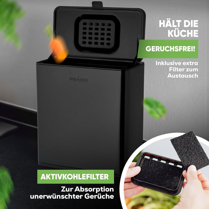 equipps Bio Mülleimer 6L | Komposteimer Küche für Bio Müll & Co | Mülleimer mit Geruchsfilter | Komp