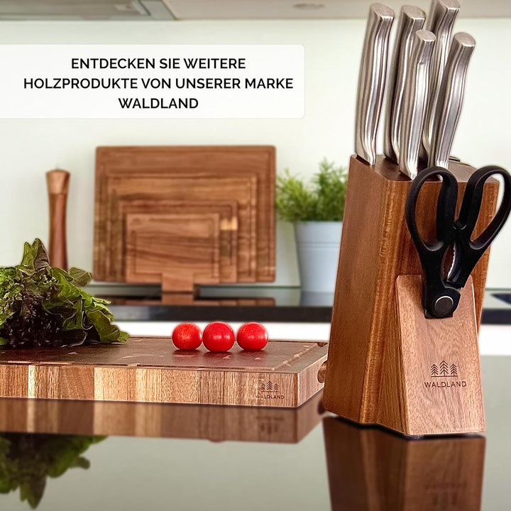 WALDLAND Premium Schneidebrett Holz Gross 40 x 30 x 3 cm I aus robustem Akazienholz I Holzbrett Küch
