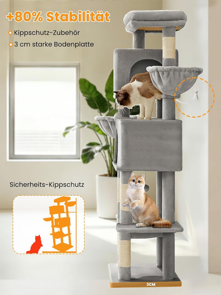 kratzbaum klein, Katzenbaum mit Grosse Plattformen, Sisalstämme, Kratzrampe, Katzenhaus, Plüschbälle