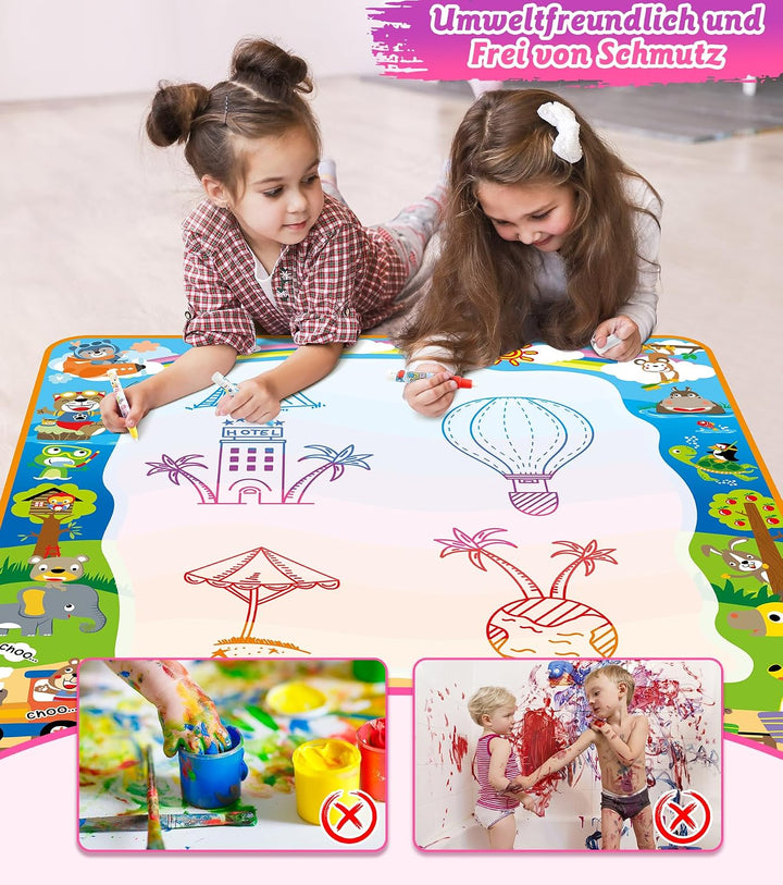 lenbest Aqua Magic Doodle Matte - 100×100cm Wasser Doodle Matte XXL - Malmatte mit 4 Wasserstift - G