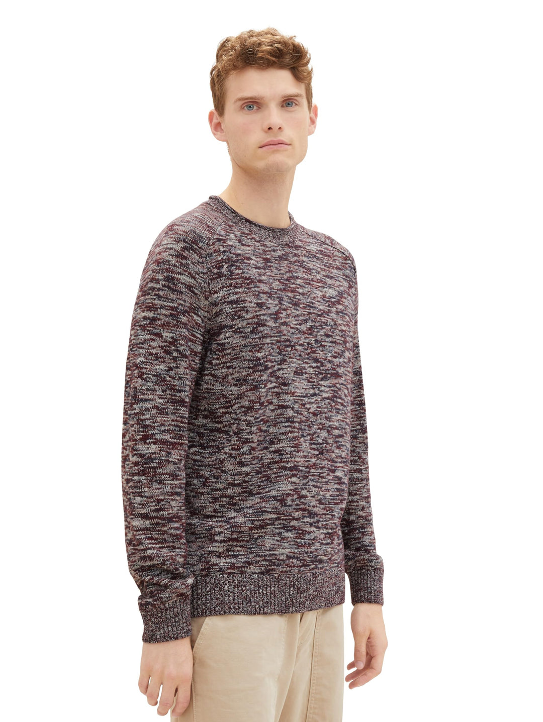 TOM TAILOR Herren Crewneck Strickpullover aus Baumwolle XXL 34250 - Tawny Port Red Mouline, XXL 3425