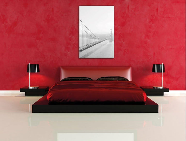 Pixxprint Golden Gate Bridge San Francisco Black and White, Format: 100x70 auf Leinwand, XXL riesige