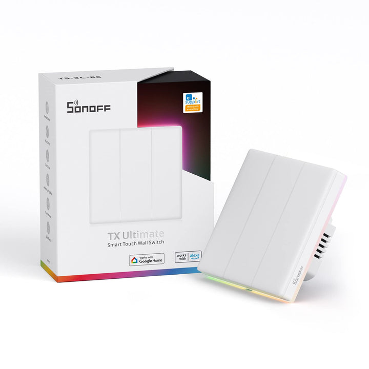 SONOFF T5 3 Gang WiFi Smart Touch Lichtschalter, 2 Wege Wireless Wandlichtschalter, Full Touch, LED,