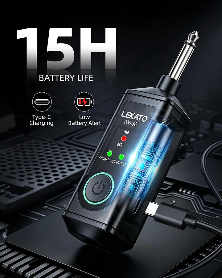LEKATO iW-30 Bluetooth-Empfänger mit 6,35 mm Klinkenstecker, Mono/Stereo Wireless Audio Receiver, 15