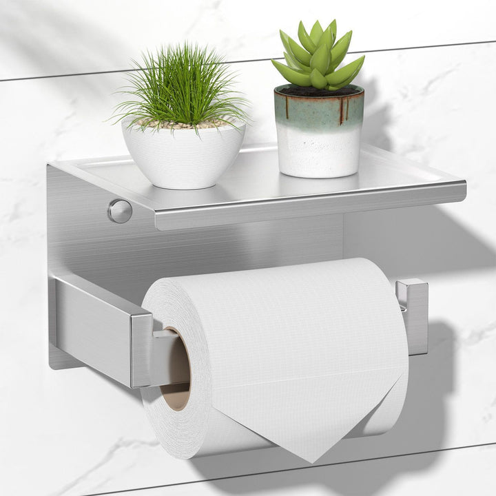 HITSLAM Toilettenpapierhalter Ohne Bohren, Selbstklebend Klopapierhalter mit Ablage, Edelstahl Kloro