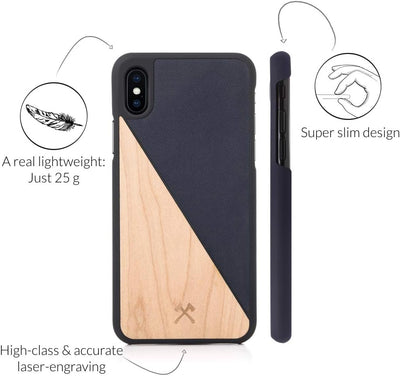 Woodcessories - Hülle kompatibel mit iPhone XS Max aus Echtholz - EcoSplit Case (Ahorn/Blau) Ahorn /