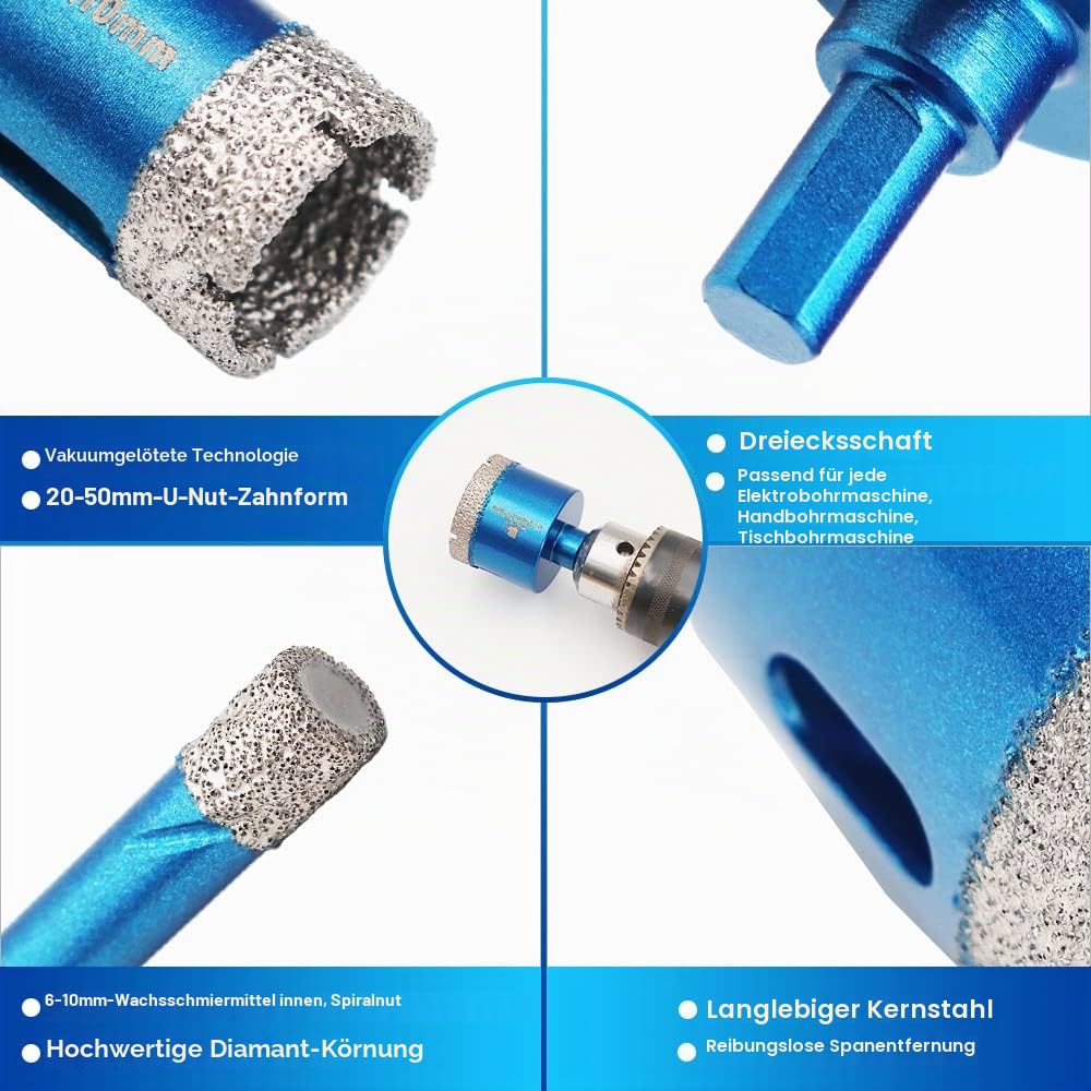 Diamant Trockenbohrer Fliesenbohrer set - BRSCHNITT Diamantbohrer Lochsäge für Fliesen Porzellan Ker