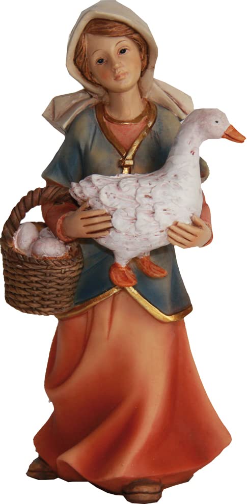 Krippenfigur Magd mit Gans und Korb