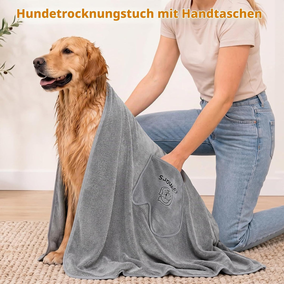 Gimars Thickened Pet Drying Towel with Gloves 90×50cm, 2 Pack, Gray 90×50cm 2er, 90×50cm 2er