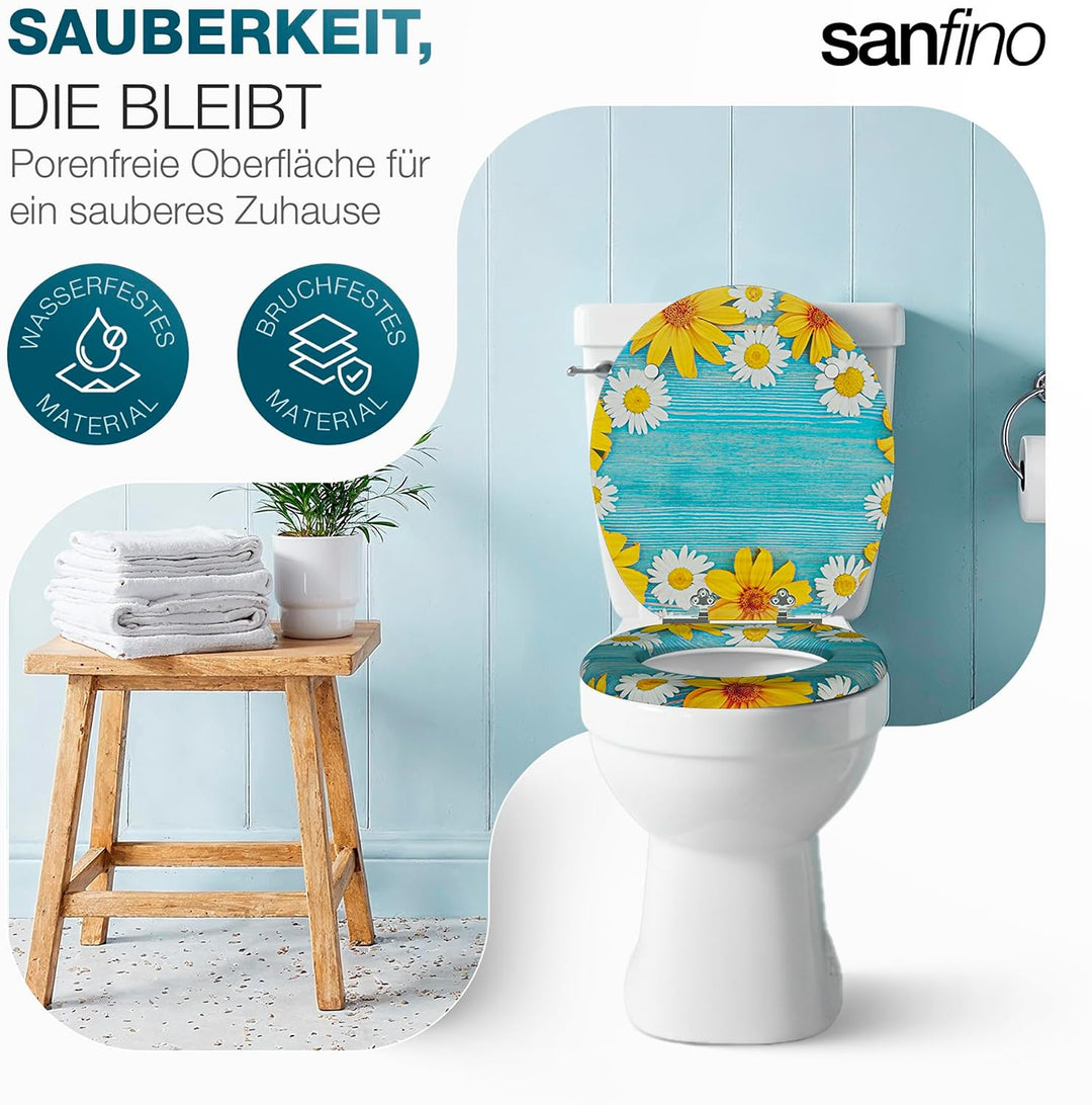 SANFINO® Premium WC Sitz mit Absenkautomatik – hochwertige Toilettendeckel aus Holz, viele bunte Mot