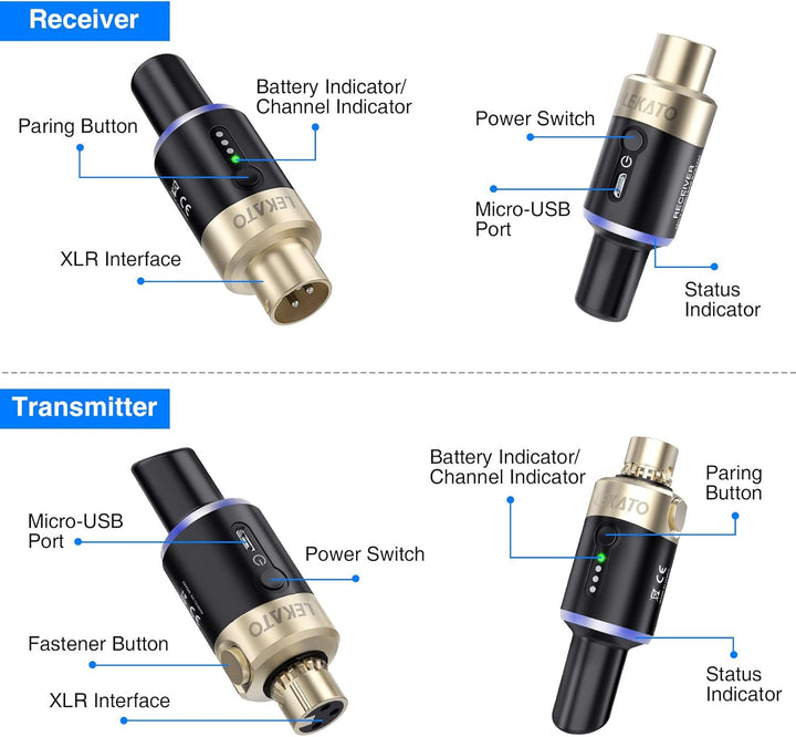 LEKATO 5,8 Ghz Wireless Mikrofon Sender Empfänger Plug-on XLR Mikrofon Wireless System für dynamisch