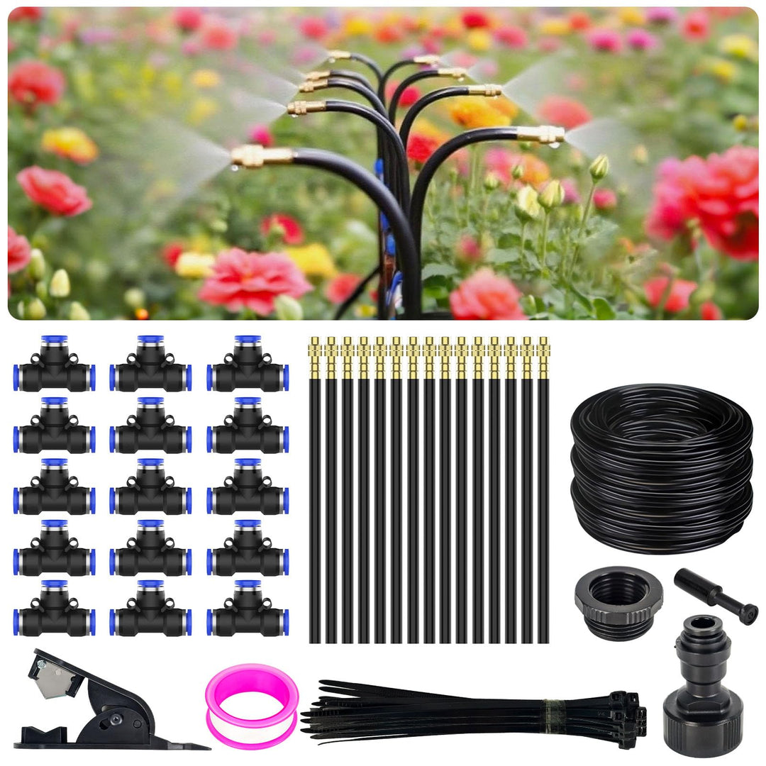360° Einstellbar Garten Bewässerungssystem, Garten Bewässerungsschlauch Kit 15M with 15 Düsen, Tropf