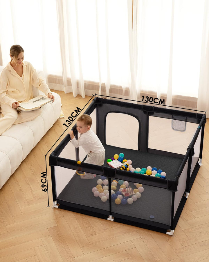 Laufstall Baby mit Spielmatte,Laufgitter Baby,Kinderzaun mit Atmungsaktivem Netz,Tragbarer Laufstall