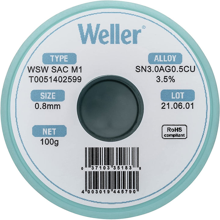 Weller WSW SAC M1 (T0051402599) Bleifreier Lötdraht, Ø 0,8mm, Legierung Sn96.5Ag3Cu0.5, Flussmittelg